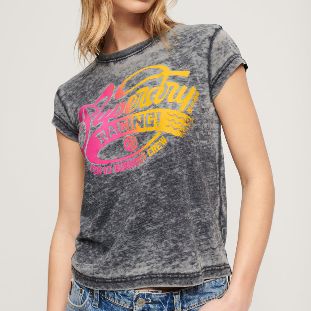 Fade Rock Graphic Cap Slv Tee Camisetas Mujer Lifestyle Superdry