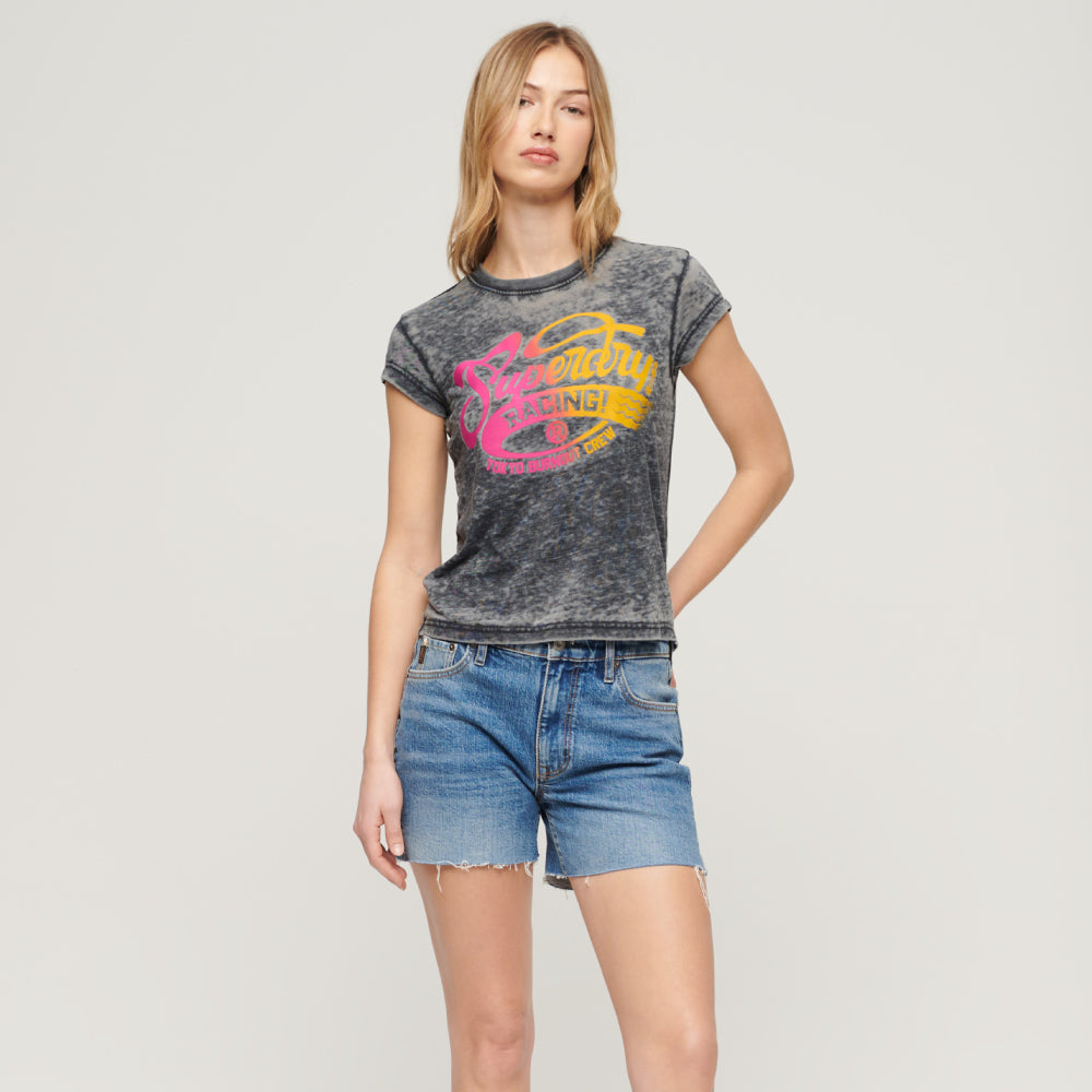 Fade Rock Graphic Cap Slv Tee Camisetas Mujer Lifestyle Superdry