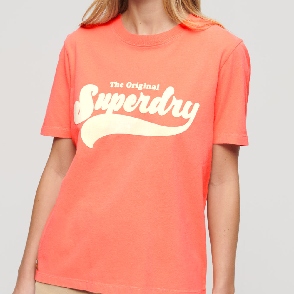 Retro Flock Relaxed T Shirt Camisetas Mujer Lifestyle Superdry