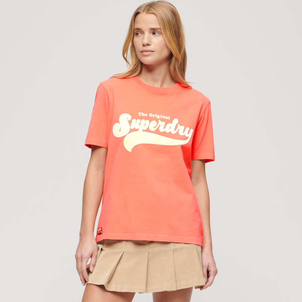 Retro Flock Relaxed T Shirt Camisetas Mujer Lifestyle Superdry